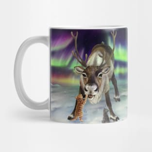 Reindeer and Kittens with Northern Lights Mug